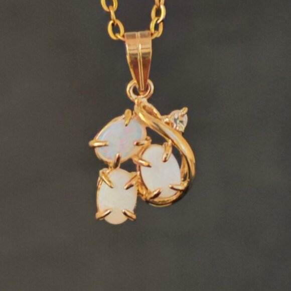 Vintage OPAL Pendant Necklace, Dolphin Ore 18K Gold Electroplate - Picture 1 of 6